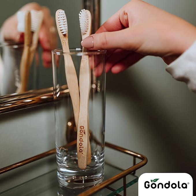 Gondola Organic Bamboo Toothbrushes Adults - 4 Count (Pack of 1) - Soft Bristles - Wood Toothbrush for Adults - Set for Sensitive Gums for Gentle Cleaning