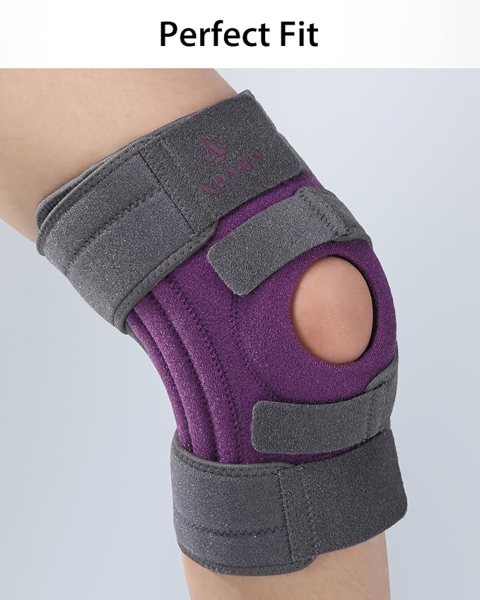 ABYON Knee Brace for Women & Men Meniscus Tear, ACL, Arthritis, Knee Support with Triple Side Stabilizers and Adjustable 360° Wraparound Strap for Maximum Knee Pain Support and Fast Recovery (Gray-Magenta, L)