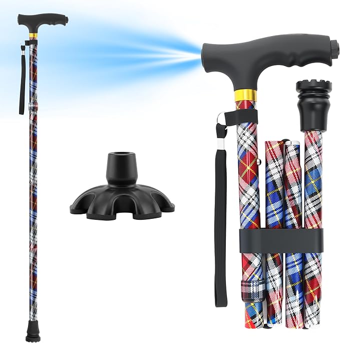 Walking Cane LIXIANG Cane for Man/Woman | Mobility & Daily Living Aids | 5-Level Height Adjustable Walking Stick | Comfortable Plastic T-Handle Portable Walking Stick Folding Cane