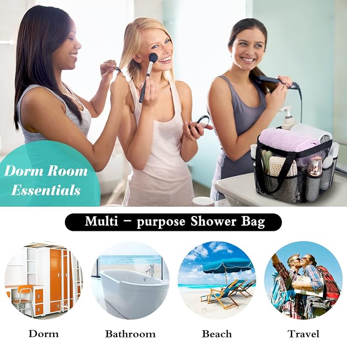 Attmu Mesh Shower Caddy Portable, Quick Dry Hanging Shower Tote Bag for College Dorm Room Essentials, Large Capacity Shower Caddy Dorm for Bathroom Gym Swimming