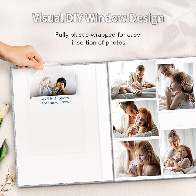 Artfeel Photo Album 4x6 with 600 Pockets,Slip-in Picture Albums,Linen Cover Memory Book with Front Window,White Page Vertical Photo Book for Wedding,Family,Anniversare,Baby,Vacation
