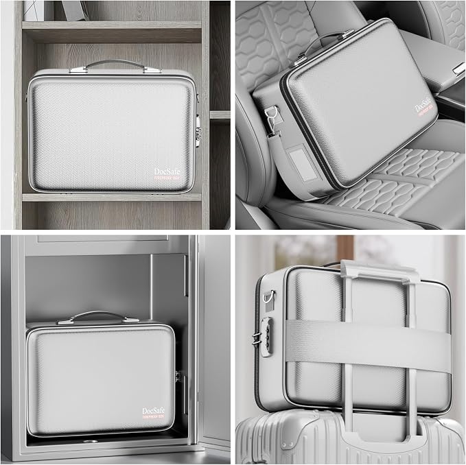 DocSafe Fireproof Document Box Hard Case with Lock ＆ Accordion File Folder | Fire and Water Resistant Safe Box,File Organizer,Multi-Pocket,Home Office Travel Storage for Important Document,Laptop,Silver