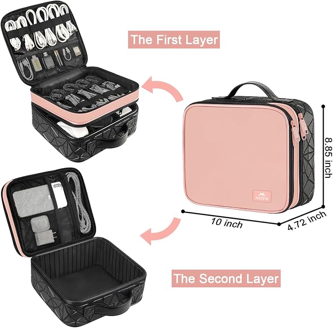MATEIN Cord Organizer Box with Adjustable Divider, DJ Gear Bag | DJ Cable File Bag, Cord Bags, Music Equipment Accessories, Sound Instrument Storage, Double Layer, Shockproof, Portable, Pink