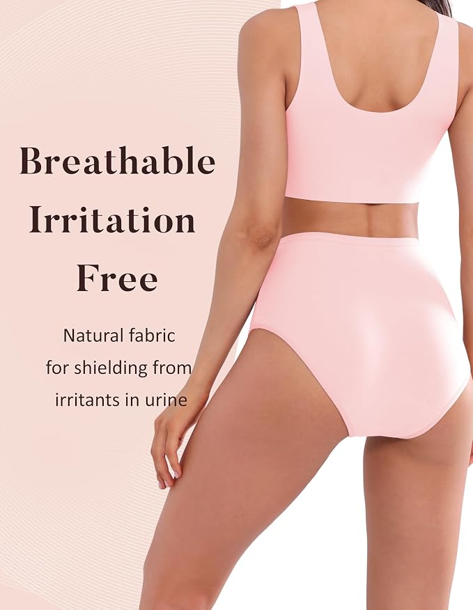 AIRCUTE Washable Urinary Incontinence Protective Underwear for Women Leak Proof Absorbent Reusable Panties 60ML 1 Pack (Pink, Large)