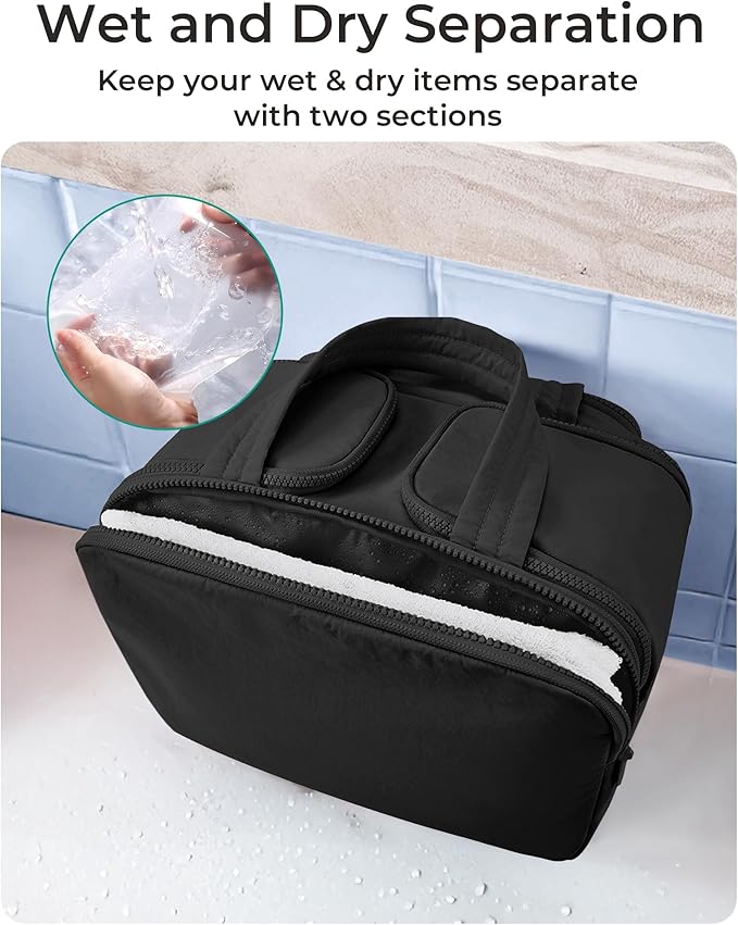 BAGSMART Travel Toiletry Bag, Crush Toiletry Bag for Women, Wide-open Puffy Toiletry Bags for Traveling, Large Travel Cosmetic Makeup Bag Organizer for Accessories,Toiletrie (Charcoal Gray)