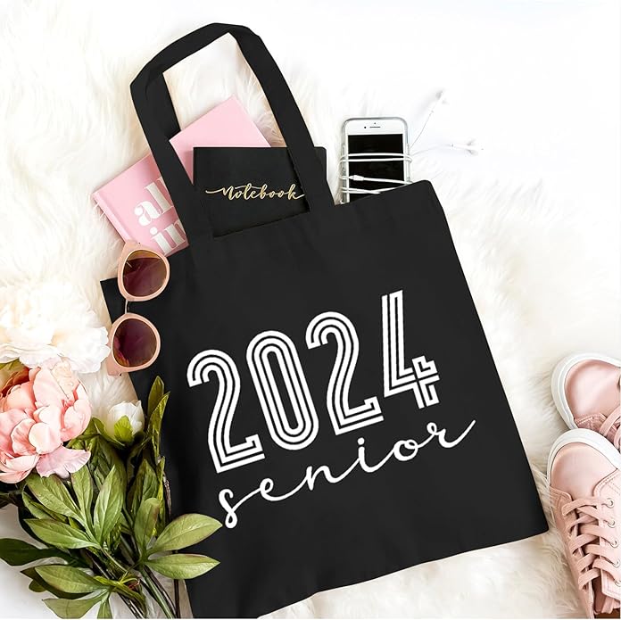 TSIIUO Senior 2024 Class of 2024 Canvas Tote Bag Women Graduation Gift Funny High School Shopping Reusable Bag