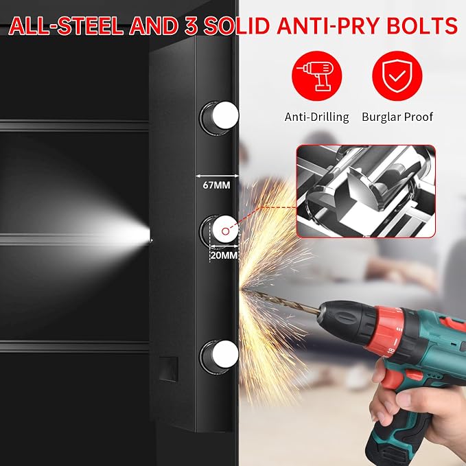 6.2 Cuft Large Home Safes Water and Fireproof with Digital Keypad & Key Lock, Fire Security Safe Box with 3 Removable Shelves, Fireproof Safes for Money Documents Jewelry, 27.56"H x13.78"W x 11.81"D