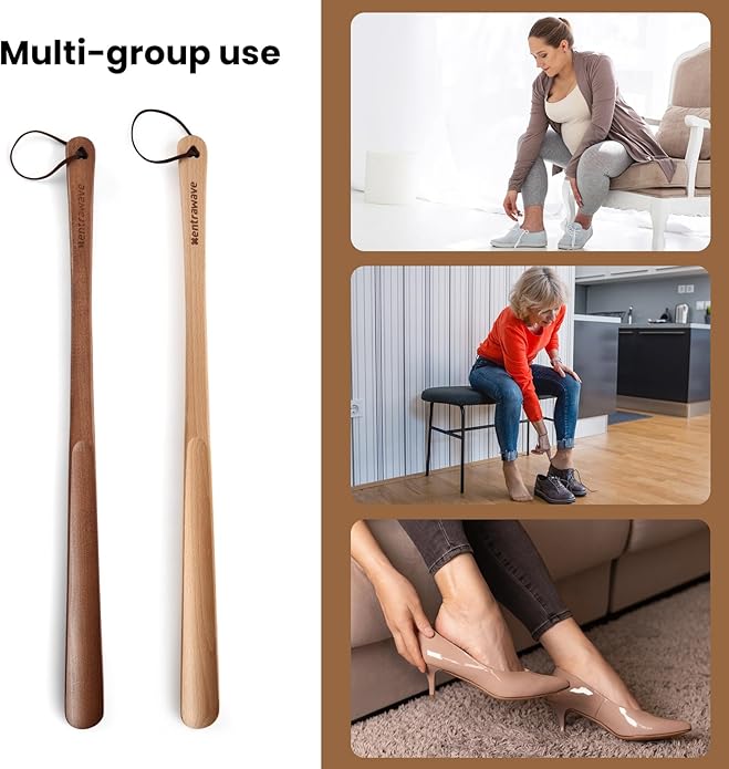 Wooden Shoe horn Long Handle for Seniors -23.6in Long handled ShoeHorn