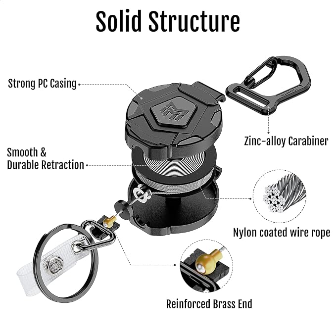 MNGARISTA 8-Pack Retractable Keychain, Heavy Duty Carabiner Badge Holder, Tactical ID Badge Reel with 31.5” Steel Retractable Cord, 8.0 oz