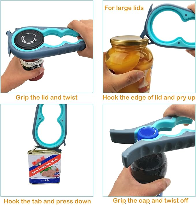 Latest Jar Opener and 5 in 1 Bottle Opener with Rubber Jar gripper Pad Ideal for Seniors with arthritis Weak Hands and Low Strength