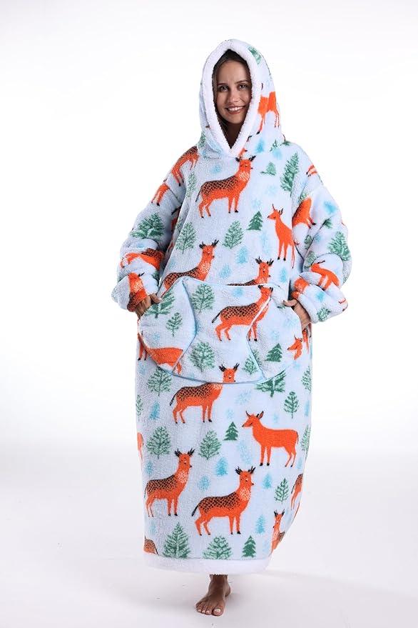 Blanket Hoodie, Long Hooded Blanket Sweatshirt as Birthday Gifts for Women Men, Long Wearable Blanket for Women Men.