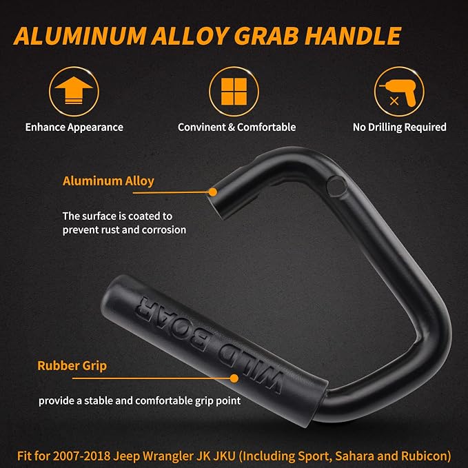 Front & Rear Grab Handle Kit Aluminum Alloy Grab Bar for 2007-2018 Jeep Wrangler JK JKU Rubicon Sport Sahara (Black)