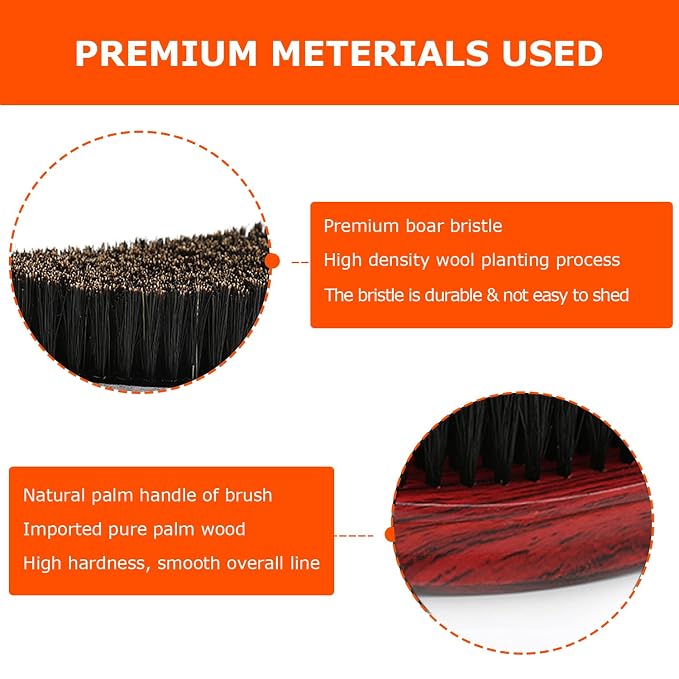 Curved Wave Brush for Men 360, Medium Hard Palm Hair Brushes Boar | Nylon Mix Boar Bristles for Black Hair Wavers to Creating 360 Waves & Beard Daily Use (Stripes Red)