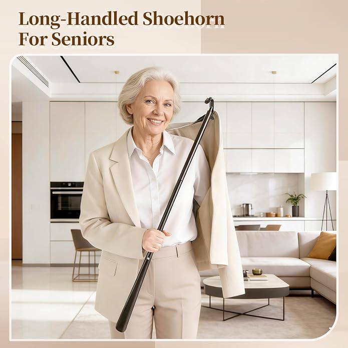 Fanwer Long Handle Shoe Horn for Seniors -33.5" Long Dressing Stick, Shoe Helper with Sock Remover Tool, Adjustable,Stable & Durable, Ideal for Disabled, Knee &Hip Replacement & Back Pain Sufferers.