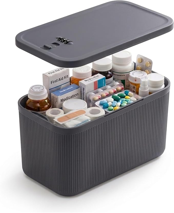 Upgraded Medicine Lock Box with Combination Lock, 3L Larger Capacity Lockable Storage Box for Medication, Pills & First Aid Supplies, Box with Lock for Home, Fridge, Dorm, Office, Snacks, Phones