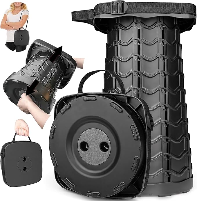 Fishboy Upgraded Collapsible Stool, 400lbs Max Weight, Lightweight But Sturdy, Portable Retractable Folding Telescoping Foldable Camping Stool for Adults Outdoor Fishing Hiking BBQ