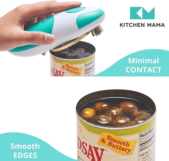 Kitchen Mama Auto Electric Can Opener: Open Your Cans with A Simple Press of Button - Automatic, Hands Free, Smooth Edge, Food-Safe, Battery Operated, YES YOU CAN (Teal)