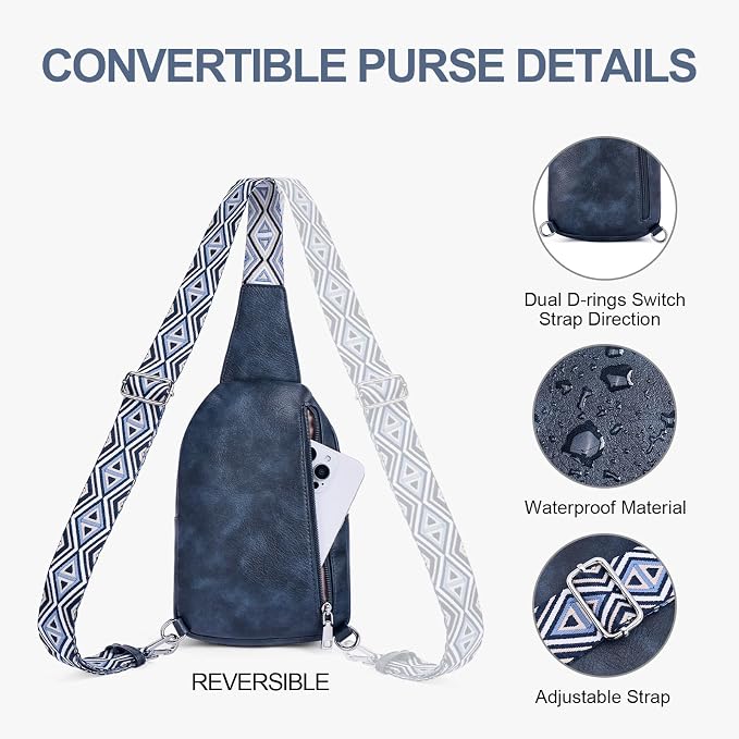 Anti Theft Crossbody Bags for Women Travel Chest Sling Bag Leather RFID Purse Fanny Pack Blue
