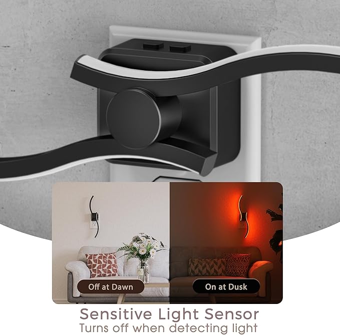 Briignite Night Lights Plug into Wall [2 Pack], 3000K+8 Color Changing Dimmable LED Night Light 1W 180° Rotating Dusk to Dawn Sensor Plug in Nightlight for Bathroom Bedroom Hallway Kitchen