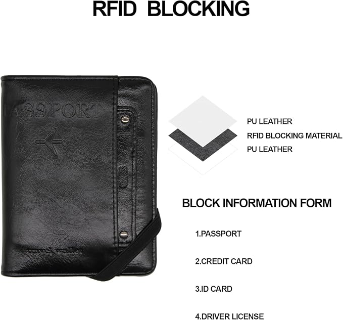 RFID Passport Wallet, RFID Passport Holder for Wallet, Essential Travel Anti-Theft Wallet Storage Case, Anti-Theft Protective Case, Black