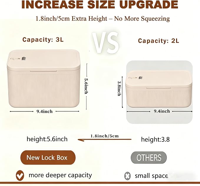 Lockable Storage Box, Plus Lock Box with Code – 2 inch Taller Version for Medication Safe, Phone Jail, Food Snacks, First Aid Kits, Refrigerator, Office, School, Home, Travel Gift (Beige)