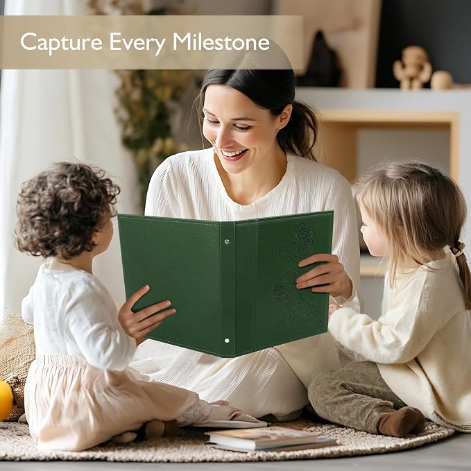 Photo Album 8x10 2 Packs Clear Pages Pockets Leathe Cover Slip Slide in Photo Album Each Holds 100 Vertical 8x10 Photos Picture Book for Wedding Family (Dark Green)