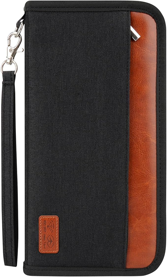 Passport Holder Family Travel Large RFID Blocking Passport Organizer, Travel Essentials Premium Wallets Credit Cards Case, Multi Pocket Waterproof Document Bag for Airports Vacations Business Trips