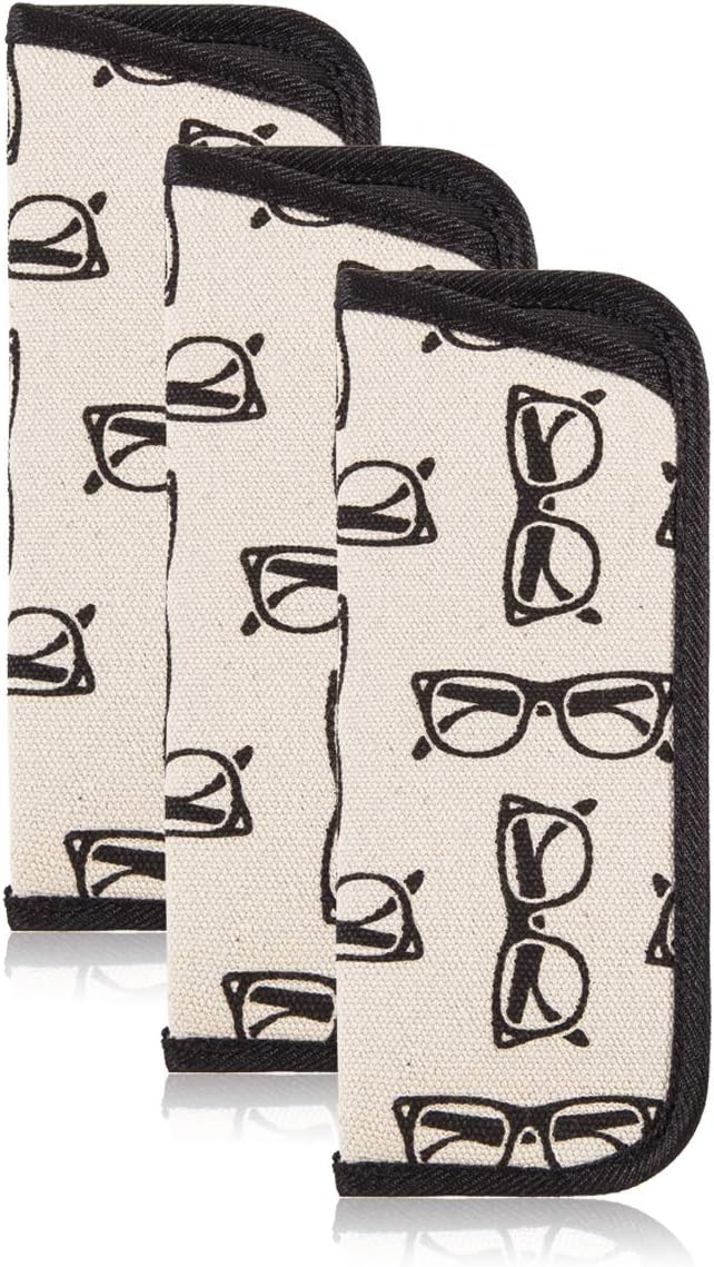TRIUMPH VISION 3 Pack Reading Glasses Pouch Soft Case Eyeglass Sleeve Slim | Alternative to Bulky Case in bag, Lightweight Lined Padded Protect Optical lens Slip in, Cute Pattern Portable for Daily Use