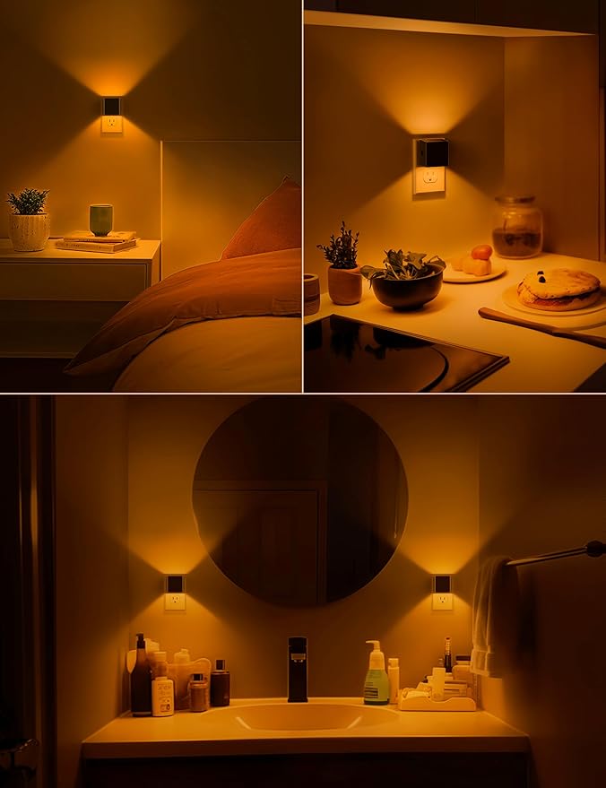 DORESshop LED Night Lights Plug into Wall [2 Pack], Plug in Nightlight, 3 Level Brightness Adjustable Night Light, Dusk to Dawn Sensor, Nightlights for Adults, Bedroom, Bathroom, Hallway, 1800K