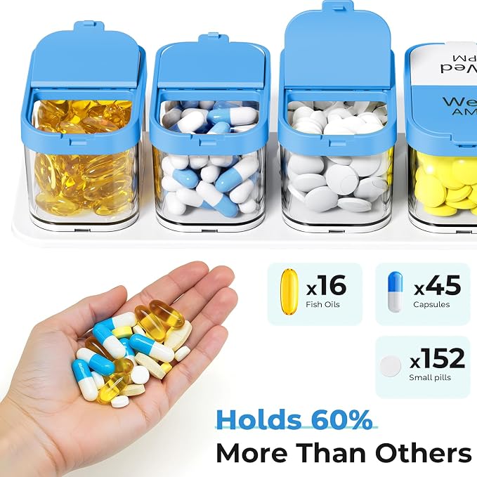 Odaro Extra Large Weekly Pill Organizer, XL Pill Box 7 Day Am Pm, Jumbo Medicine Organizer 2 Times A Day to Hold Daily Medicine Vitamin and Supplements - Blue