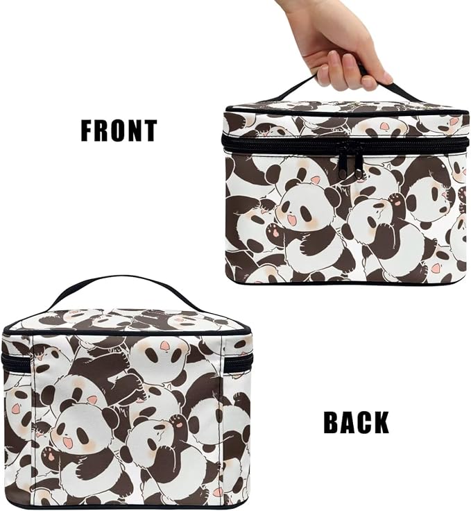Cartoon Panda Bears Toiletry Bag Women Large Cosmetic Bag, Kawaii Panda Pattern Folding Bathroom Toiletry Cosmetic Organizer for Travel Essentials