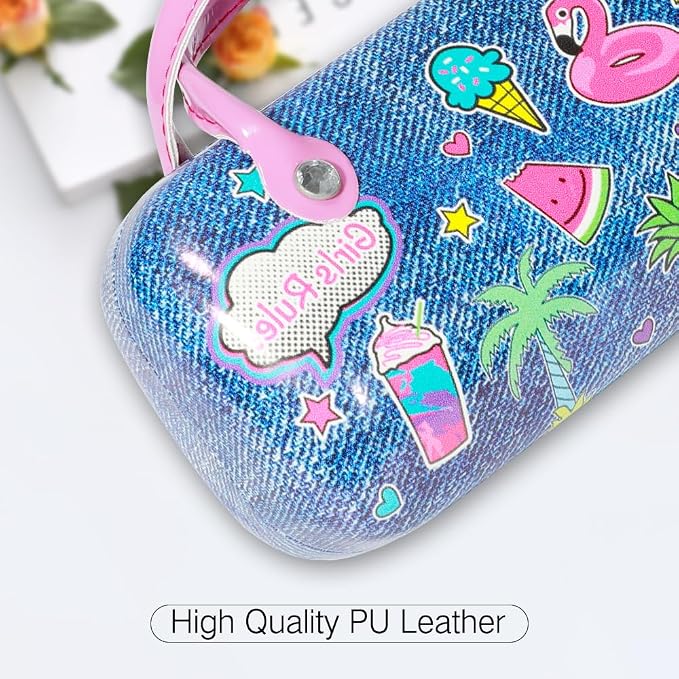 PERFECTSIGHT Hard Shell Eyeglasses Case, PU Leather Protective Glasses Case, Cute Eyeglass Case for Women Men Girls