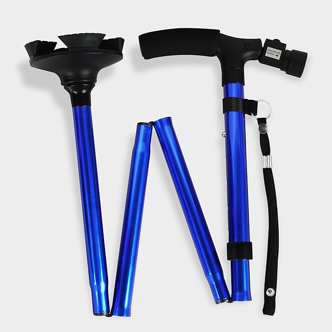 Folding Cane with Led Light, Adjustable Canes for Men and Women, Walking Stick for Elderly with Cushion Handle and Pivoting Quad Base for Hiking Mountain Climbing Backpacker…
