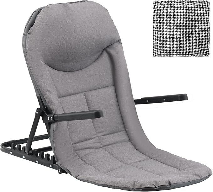 Adjustable Lifting Bed Backrest with Armrests, 7-Level Folding Sit Up Support, Portable Multifunctional Bed Chair with Pillow for Neck Head & Lumbar Support for Elderly Patients Reading Resting
