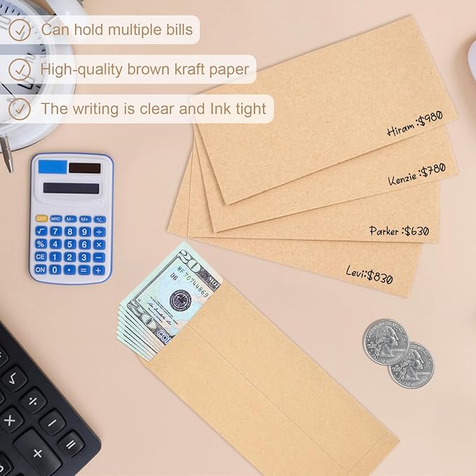 Joyberg 120 PCS Money Envelopes for Cash Kraft Paper, 6.5”x3.2” Small Cash Envelopes for Self-Adhesive, Money Saving Challenge Coin Envelopes for Coin, Check, Budget, Small Item Organizer