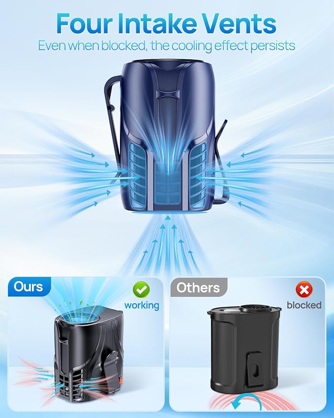 Portable Personal Waist Fan& Neck Fan, 14000RPM Brushless Motor, 40H Runtime Rechargeable, 6-Speed Quiet Operation, Clip-On Personal Body Cooling for Camping/Worksites/Outdoor