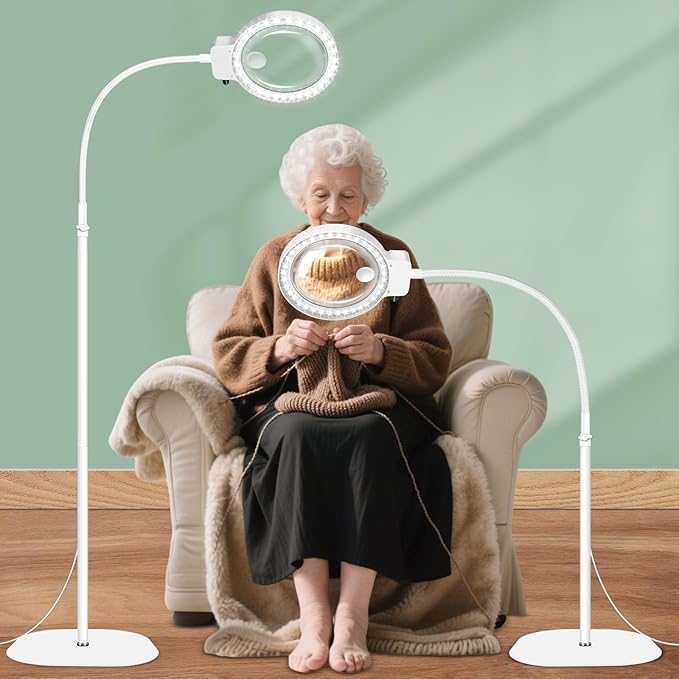 10X 30X Large Magnifying Glass with Light and Stand,36 LED Flexible Gooseneck Floor Magnifying Lamp,Adjustable Brightness Lighted Magnifiers for Reading,Sewing,Crafts,Painting,DIY,Close Work