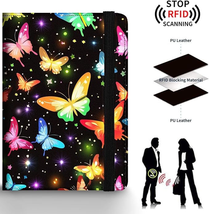 Passport Holder Wallet Cover Case,RFID Blocking Passport Cover,Large Capacity Travel Wallet with Multi Card Slots (Colorful Butterfly)