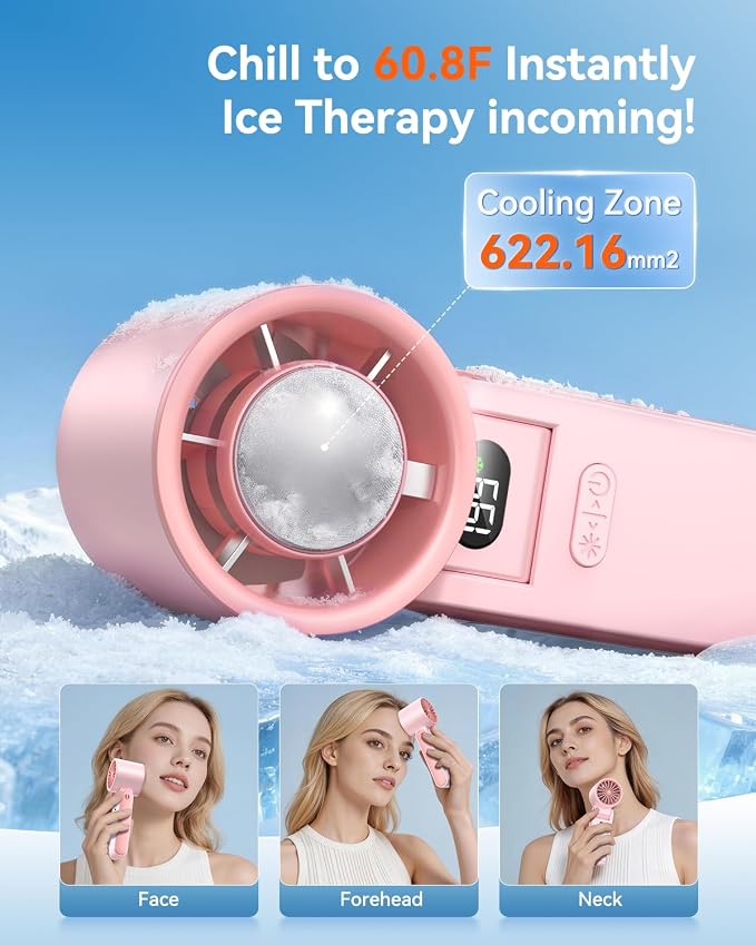 Portable Handheld Fan with Ice Cooler, 199 Speed Personal Fan,5500mAh Rechargeable,20H Cooling Time,20000 RPM Powerful Motor, Summer Essential for Travel/Outdoor/Office, Pink