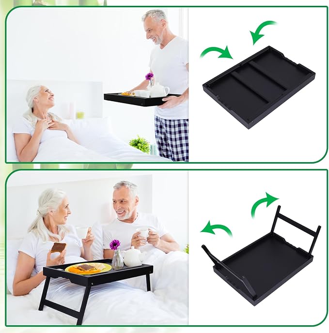 Artmeer X-Large Bamboo Bed Tray with Device Slot and Folding Legs, Black | X-large FSC-certified bamboo bed tray with device slot, folding legs and extra space for meals, laptops and reading in bed.