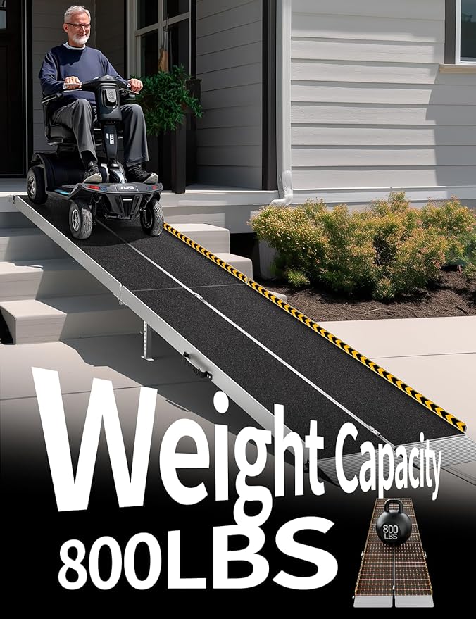 FACHNUO 12 Feet Wheelchair Ramp with Support Legs, Folded Aluminum Handicap Ramps, Portable Detachable Wheel Chair Ramp for Home Steps, Stairs, Entry, Threshold, Doorways, 800LBS Capacity