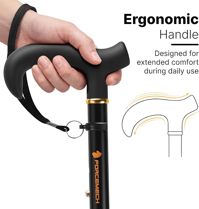 GlowGuard Walking Cane for Men & Women - Extra-Wide 2.68" Glow Cane Tip with Photoluminescent Ring, Height Adjustable (31.1" to 37.8"), 350 lbs Capacity