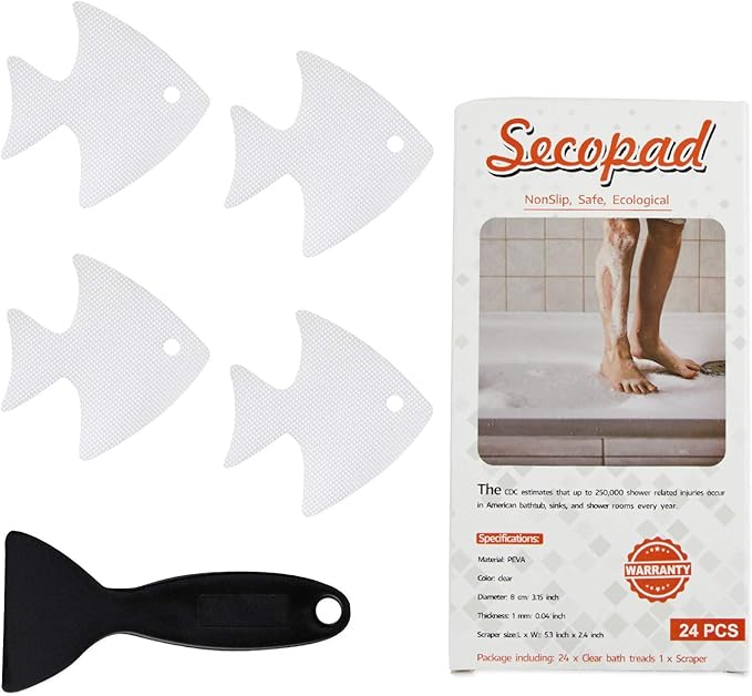 Bathtub Stickers Non-Slip, 24 PCS Safety Shower Treads Adhesive Appliques with Premium Scraper