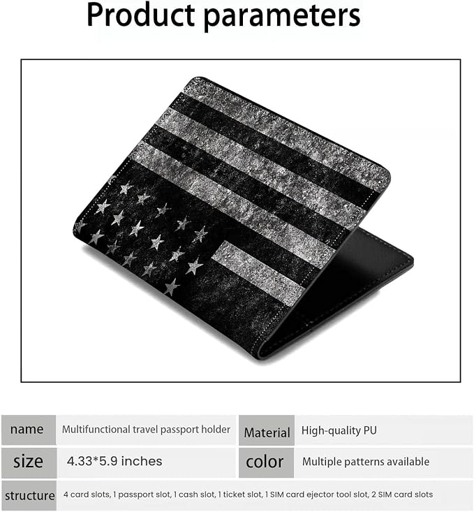 Passport Holder Wallet Cover Case,RFID Blocking Passport Cover,Large Capacity Travel Wallet with Multi Card Slots (Black and White American Flag)