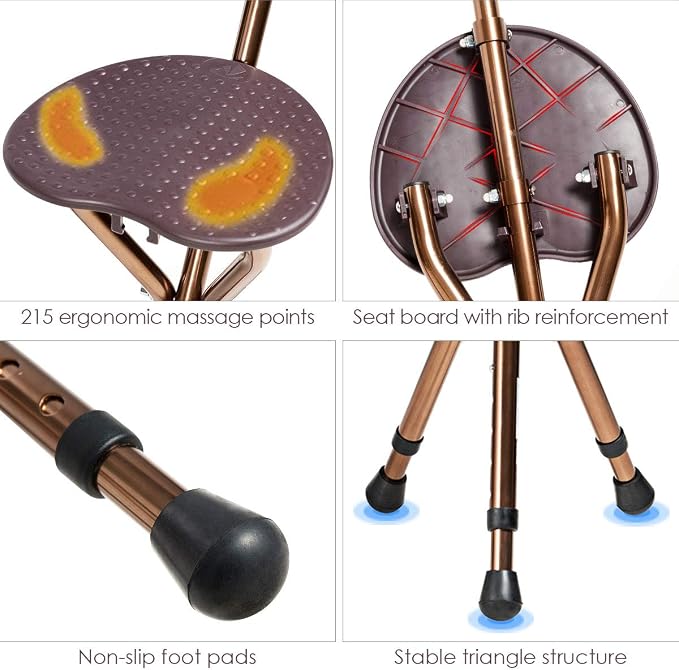 Goplus Walking Cane with Seat, Heavy Duty Aluminum Alloy Crutch Chair with LED Light and Retractable 3 Legs, Portable Anti-Slip Seat Cane, Lightweight Walking Stick for Seniors Elderly