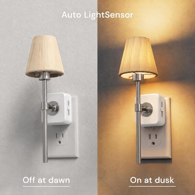 L LOHAS LED Night Lights Plug into Wall, Pleated Fabric Cover Night Light | Vintage Nightlight With Dusk to Dawn Sensor, 0-100LM Dimmable, for Bedroom Living Room Hallway