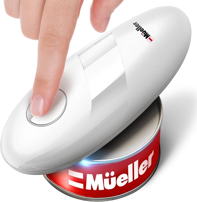 MUELLER HOME SmoothEdge Auto Electric Can Opener – Battery‑Operated One‑Touch w Magnet Lid Lifter, Smooth‑Edge Cut Technology – Portable Hands‑Free Automatic Can Opener for Seniors & Arthritis, White | Battery-Operated, One-Touch w Magnet Lid Lifter, S...