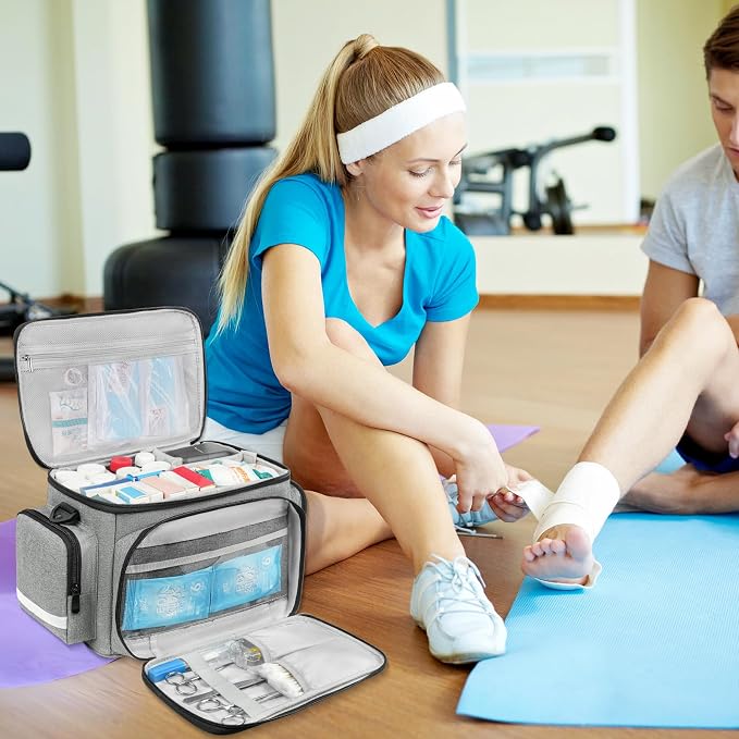 LEFOR·Z Small Medical Bag,First Aid Bag Empty,Home Health Nurse Bag with Detachable Divider,Medical Supplies Storage Tote for Nursing Student,Therapist,Doctors,Grey(11.75 x 7.6 x 8 inch)