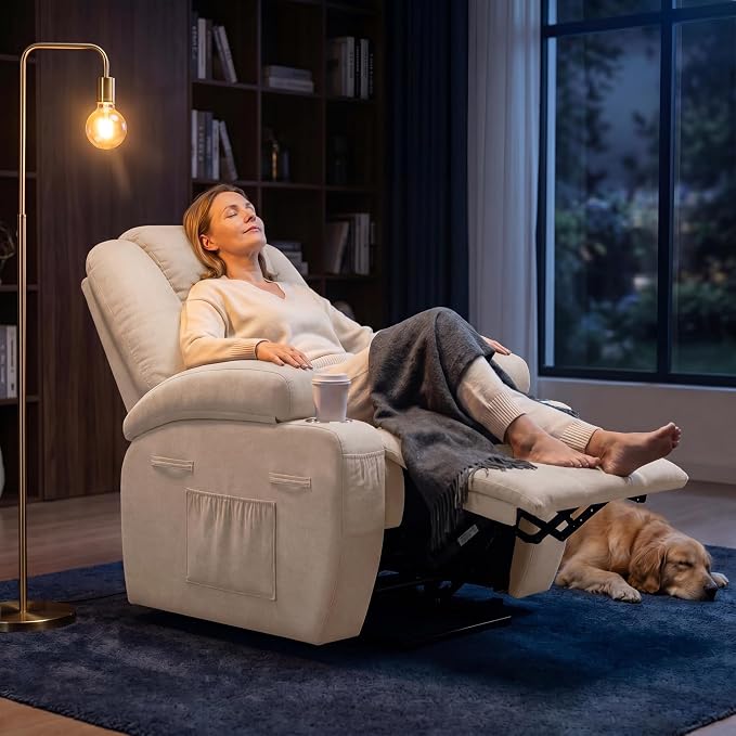 Flamaker Power Lift Chair Massage Recliner Chairs for Elderly | Ergonomic Lift Recliner Design with Cup Holders & Side Pockets, Remote Control (Beige)