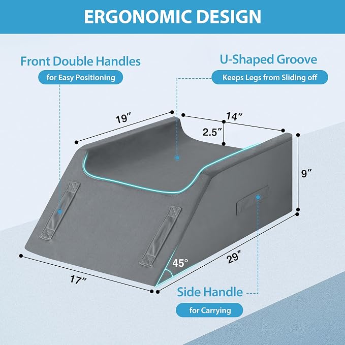 MEGCXIT Double Leg Elevation Pillows for After Surgery, Memory Foam Leg Elevating Pillow, Leg Pillow Elevation Blood Circulation, Knee Pillow Wedge Pillow for Back Knee Hip Ankle Pain Relief, Grey